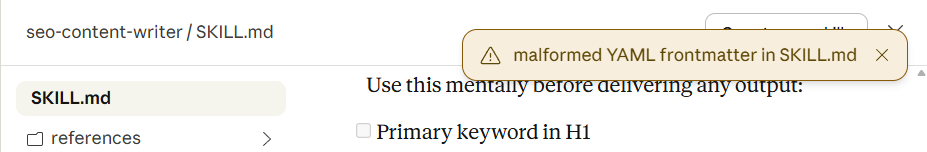 YAML Malformed -Claude Skills