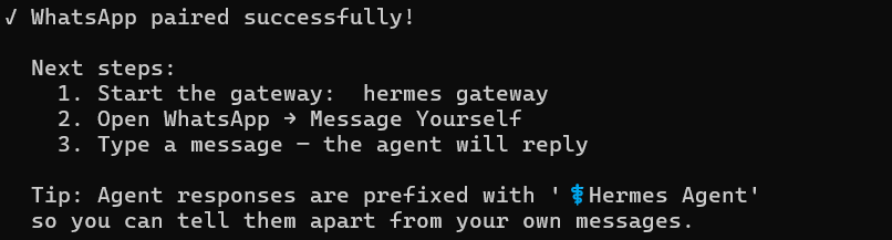 Hermes Whatsapp successful pairing